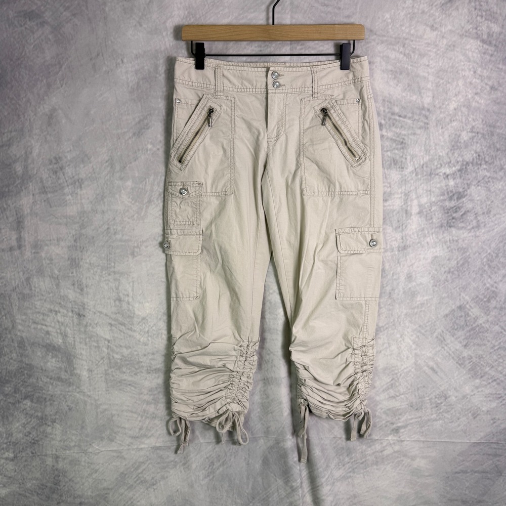 Vtg Y2K INC Paratrooper parachute Cargo Pants Womens Size 0 Beige Drawstring